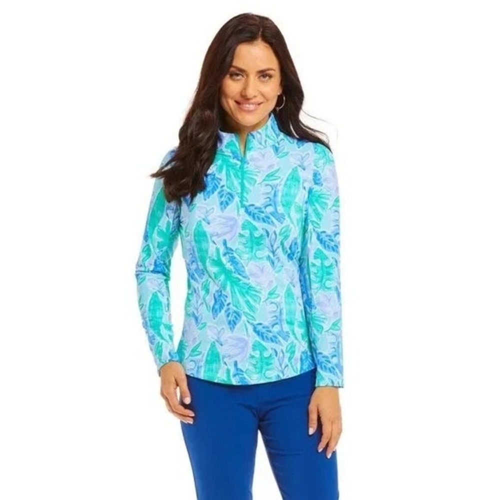 NWT!! IBKUL Mock Neck Long Sleeve‎ Zip Top UPF50 Allison Jade Periwinkle X-Small